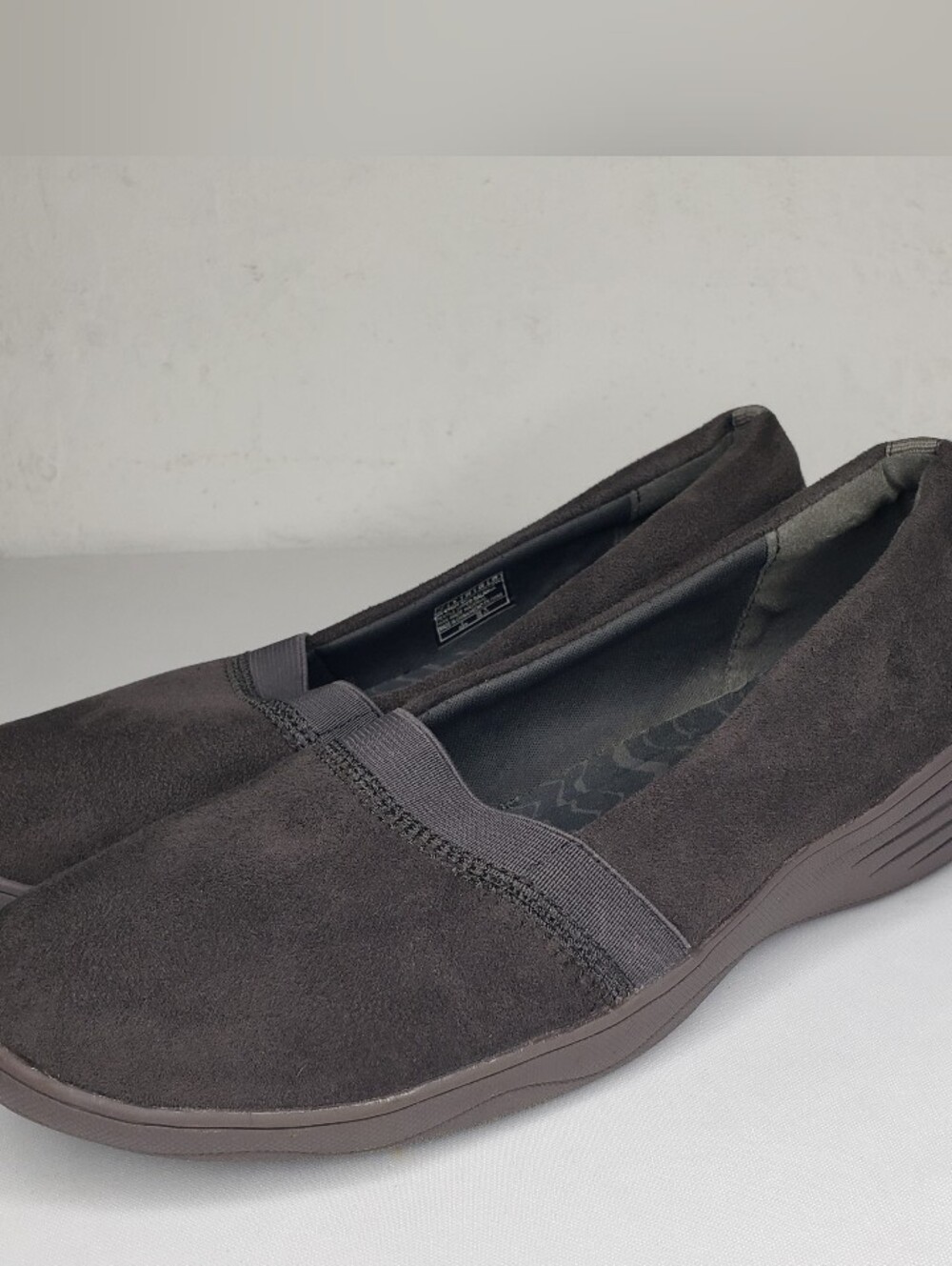 Skechers Women's Slip-On Memory Foam Suede-Look Flats in Dark Brown